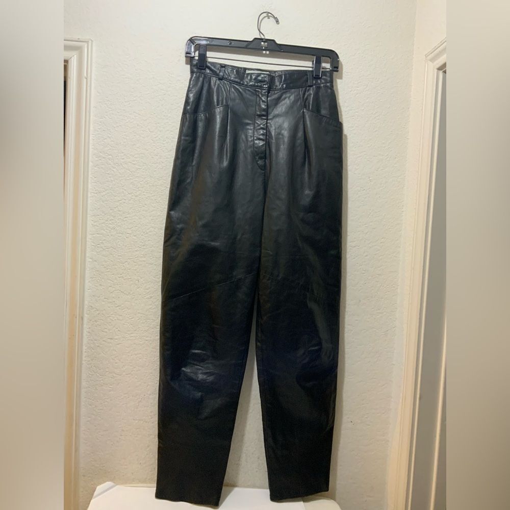 Vakko Black leather  pants  cowhide 80s Vakko NYC Leathercraft vintage Harley 8